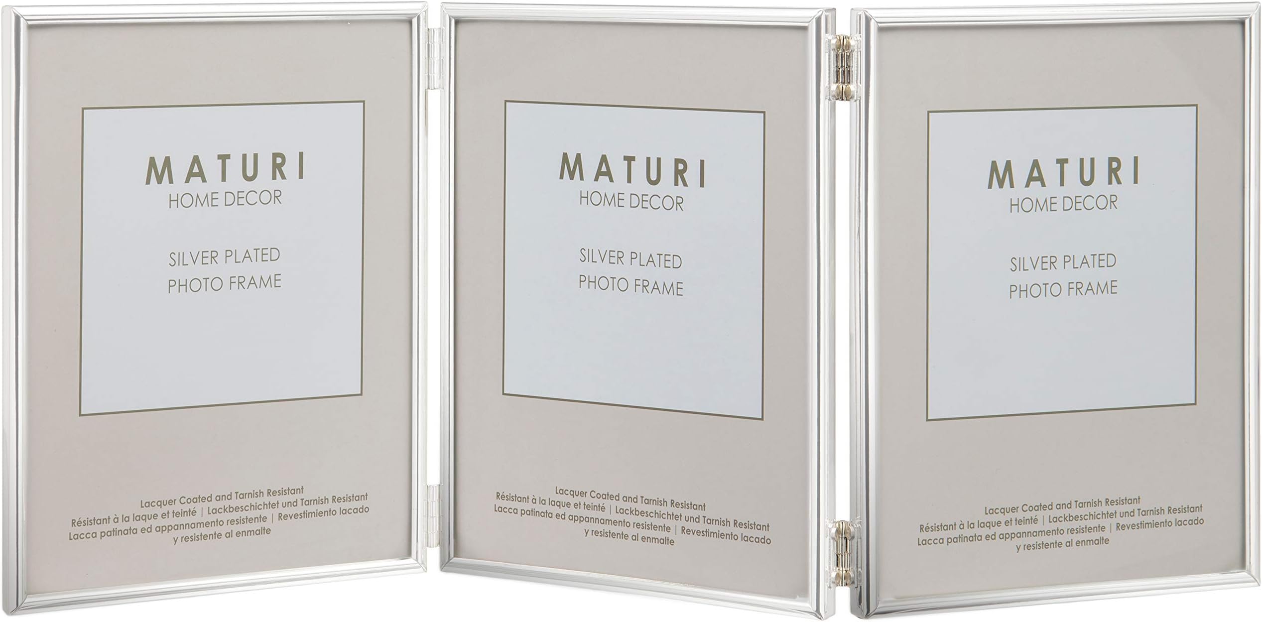 Maturi Silver Plated Triple Photo Frame - Thin Edge Portrait, 6 x 8-inch (15 x 20cm)