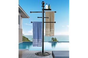 Pool Towel Rack Outdoor, 6 Bars Metal Heavy Duty Never Tilt Pool Accessories with Heavy Metal Base, Hot Tub Accessories Towel