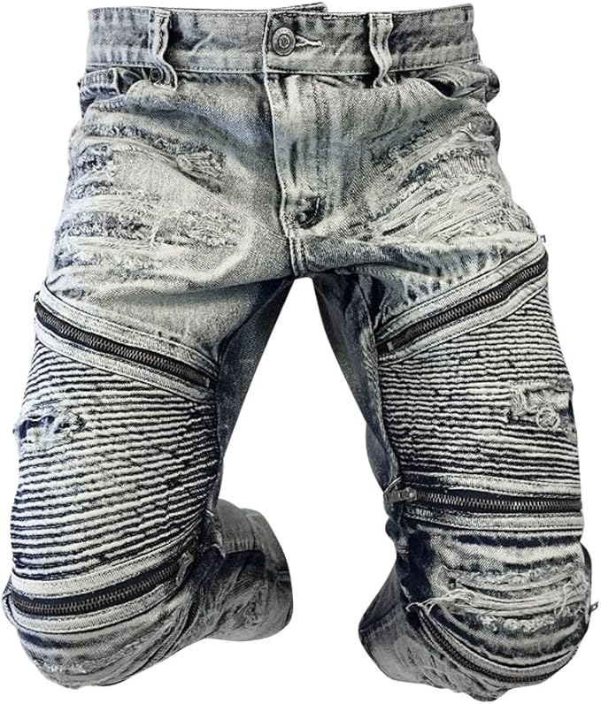 Men's Victorious Jeans Slim Straight Zipper Ripped Acid Wash Jeans Rips
