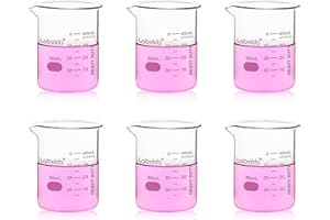Labvida 6pcs 50ml Upgrated Thick Glass Beakers, Beaker Shot Glasses set, 3.3 Boro Griffin Low Form, Double Scale, LVA002