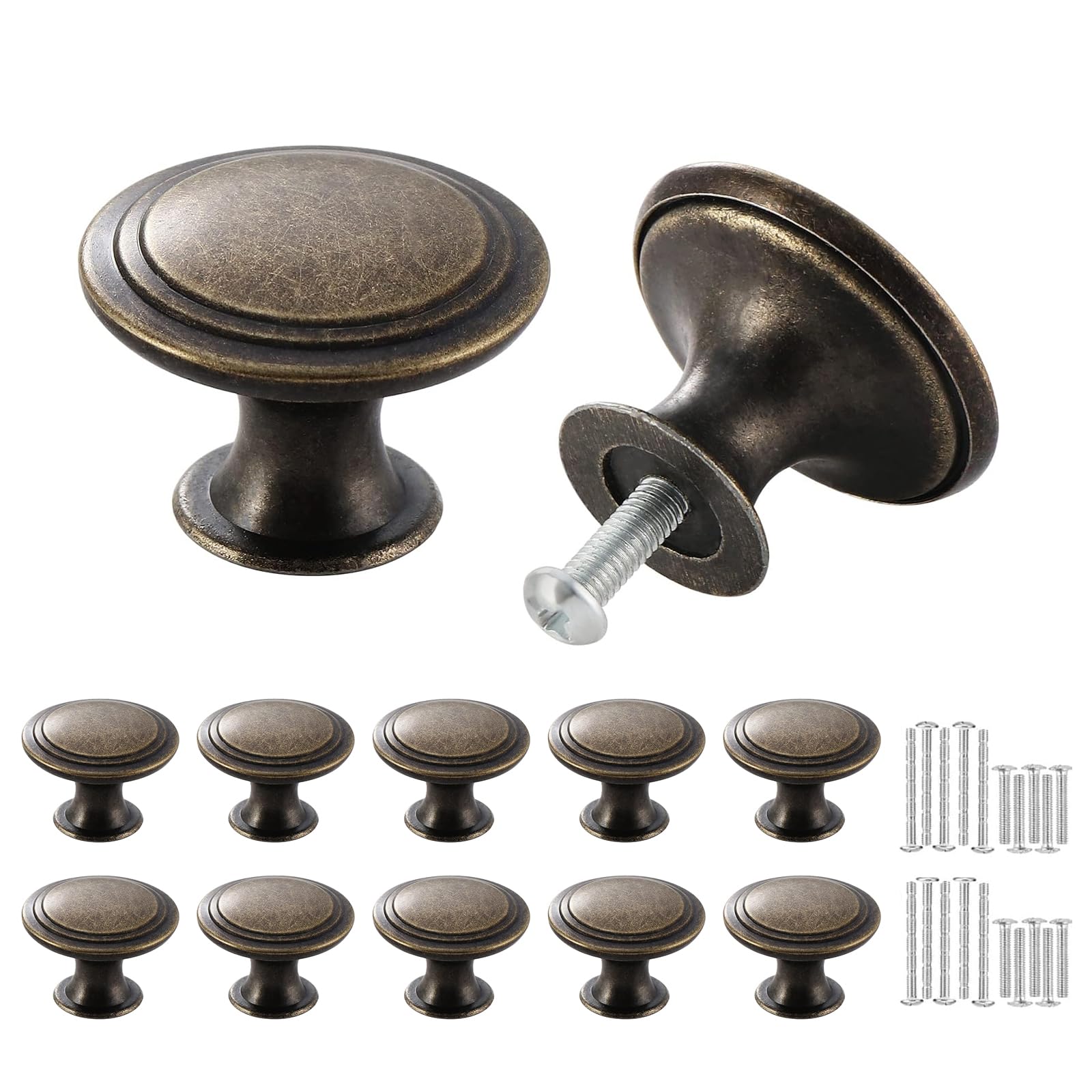 Misuyue 10pcs Vintage Drawer Knobs - Antique Bronze, Round, 30mm Aluminum Alloy Wardrobe Knobs