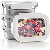 BEFOY Stainless Steel Snack Food Storage Container with Lids 4PCS 22.8OZ Leak Proof & Airtight Bento Box Lunch Container for Kitchen Meal Prep freezer Rectangular,Reusable & Stackable(white)