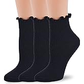 TZYDMN Women Ruffle Crew Socks Lightweight Thin Stripe Turn-Cuff Cute Girls Cotton Socks 3 Pairs