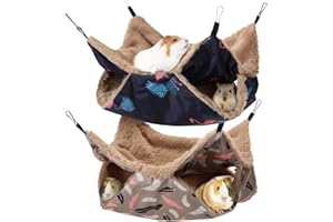 CUNNO 2 Pcs Pet Cage Hammock Soft Plush Bunkbed Hanging Hammock Warm Double Layer Ferret Hammock Small Pet Hammock Accessories for Rat Guinea Pig Sugar Glider Squirrel (Mixed Colors,Feather and Flamingo)