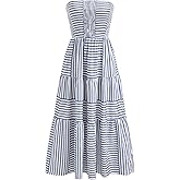 CIDER Women's Strapless Dress with Pockets Tube Striped Long Midi Dresses A Line Beach Vacation Casual Summer Outfits