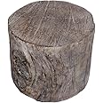 Benjara Round Tree Stump Cement Stool, Weathered Brown