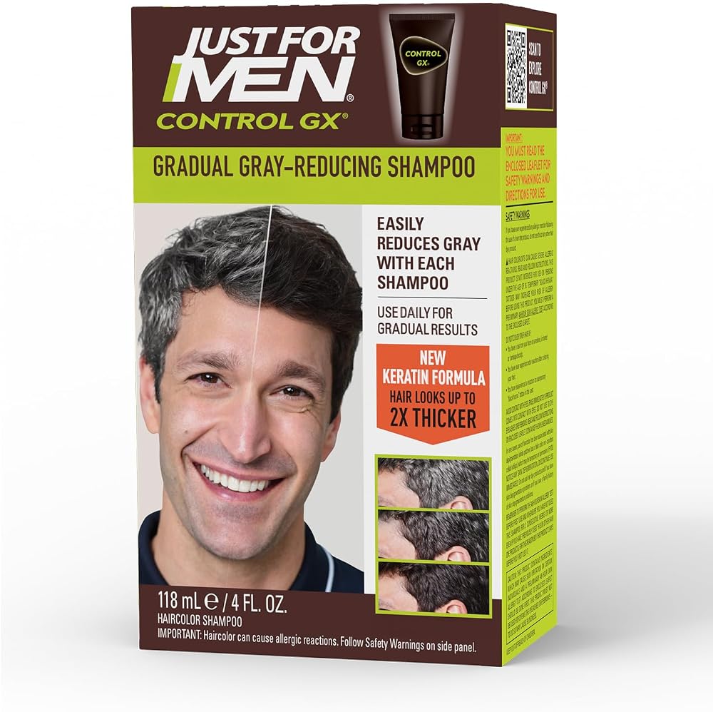 Just for Men Control GX Gray Reducing Shampoo, Keratin, 4 Fl Oz (1 Pack) | Control GX multi-patented formula gradually reduce