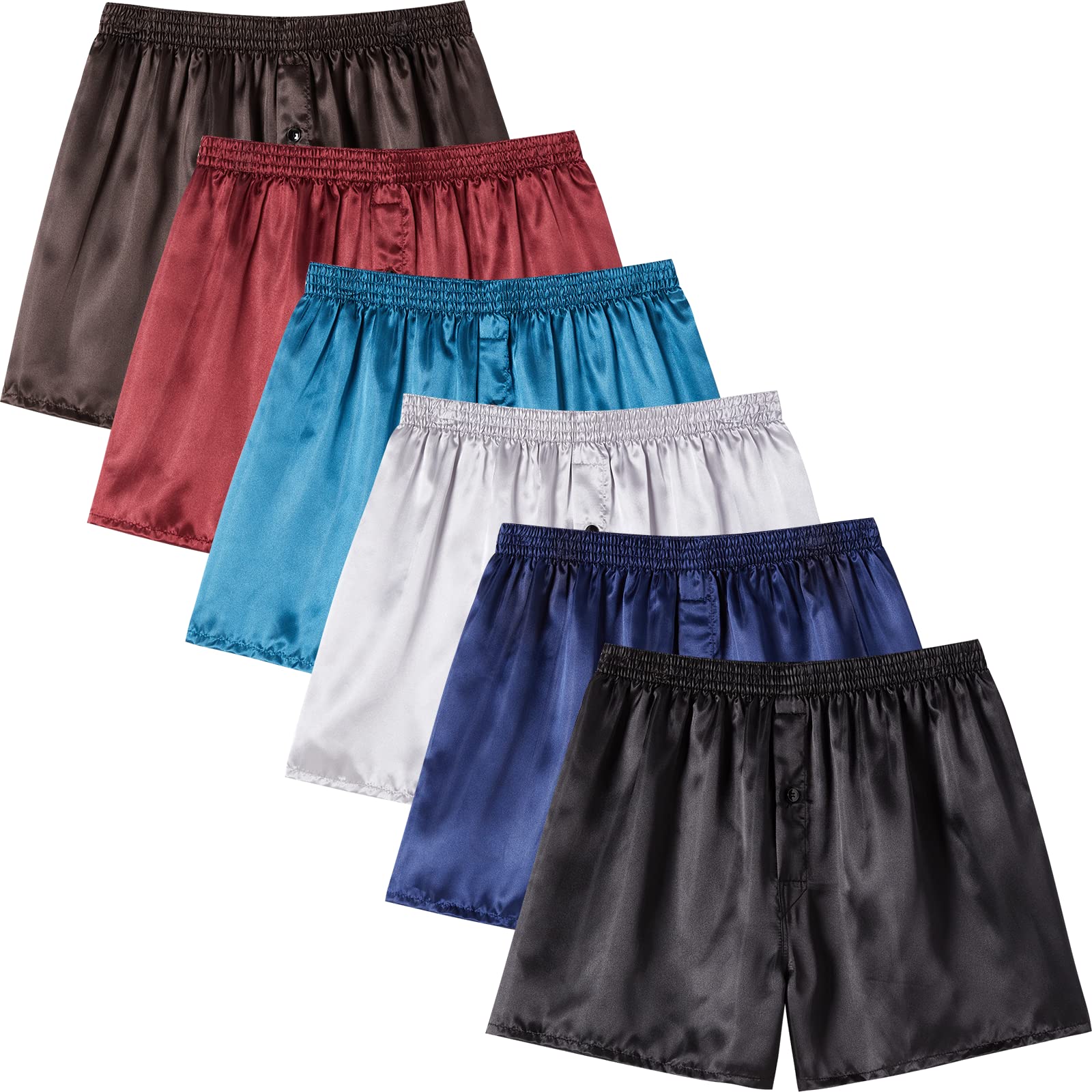 Photo 1 of JupiterSecret Mens Satin Boxer Shorts Pack, Silk Feeling Sleep Shorts Underwear with Button Fly, Silky Pajama Bottoms for Men, Large