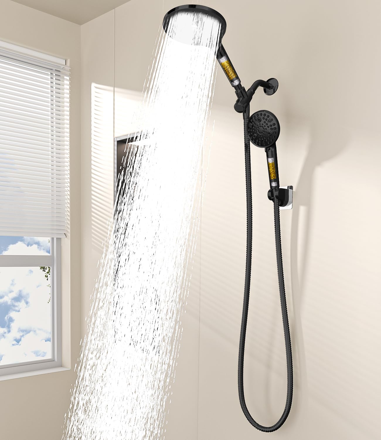 Dual Filtered Shower Heads Combo, High Pressure Rain Shower Head with ...