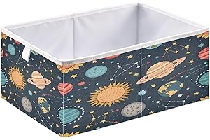 WELLDAY Storage Basket Space Planets Stars Constellation Foldable 15.7 x 10.6 x 7 In Cube Storage Bin Home Decor Organizer fo