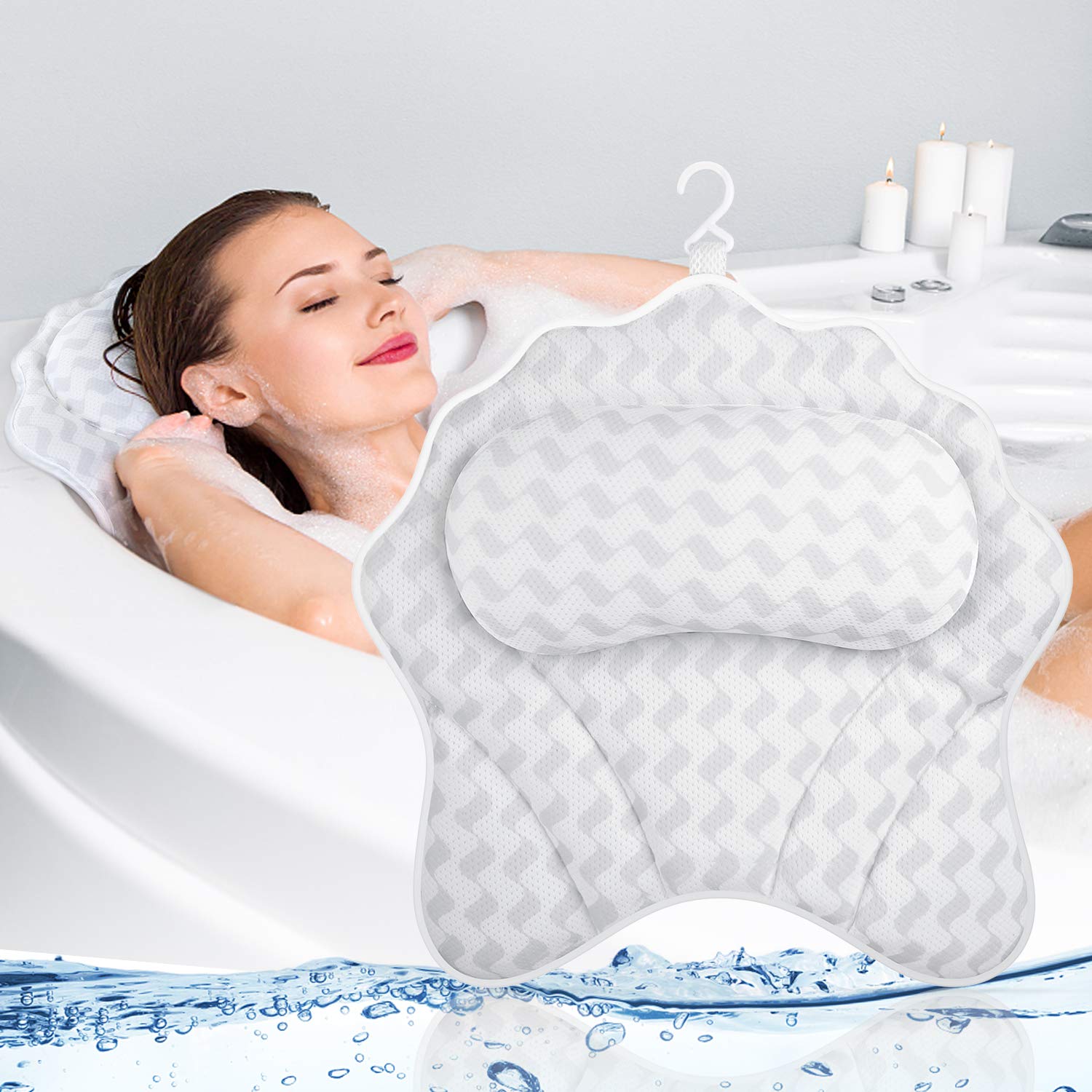 HOKEKI Bath Pillows for Tub, Luxury Customized- Ergonomic Bath Pillow for Neck, Head & Shoulders and Back Support, Spa Bathtub Pillow with Six Strong Grip Suction Cups-Soft, Comfortable & Quick Dry : Beauty