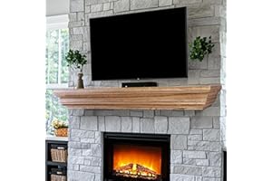 LXWZHK Rustic Fireplace Mantel Shelf, 60" Wooden Floating Shelf for Over Fireplace, Wall Mounted Fire Place Mantel, Farmhouse Hanging Floating Shelves, Oak Color