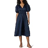 Amazon Essentials Women's Regular-Fit Cotton Sateen Puff Sleeve Midi Dress