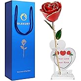 OLEKURT Valentines 24K Gold Roses, Birthday Gift for Wife - Gold Dipped Real Rose Idea Gifts for Anniversary Valentines Day Mothers Day (Red Rose with Love Stand)