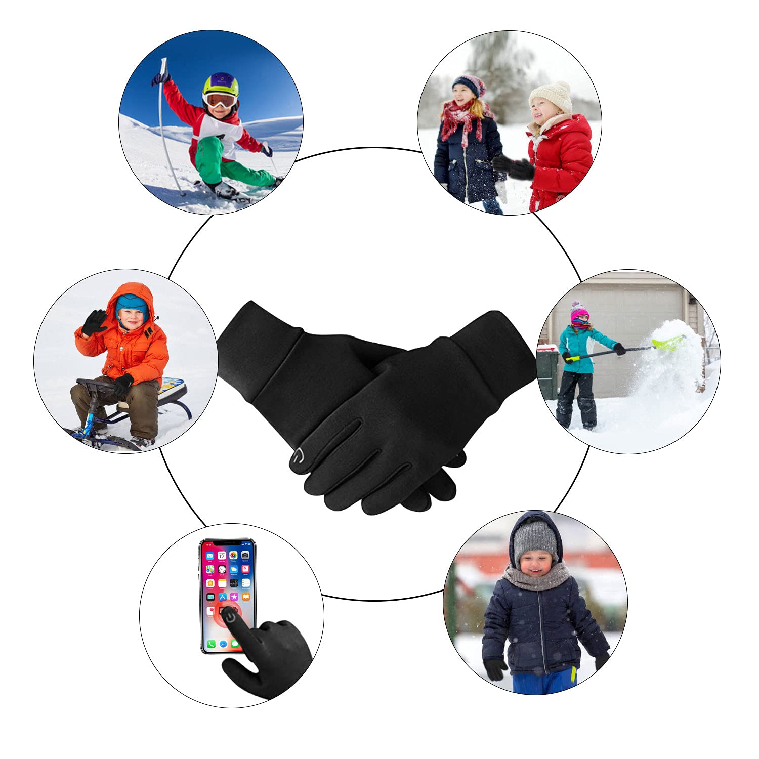 YukiniYa Kids Gloves Winter Waterproof Coating Warm Thick Fleece Touchscreen Anti-Slip for Boys Girls 3-15 Years Cycling School