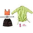 Barbie Fashions 2-Pack Clothing Set, 2 Outfits Doll Include Green Sweatshirt Dress, Sleeveless Top & Skirt & 2 Accessories