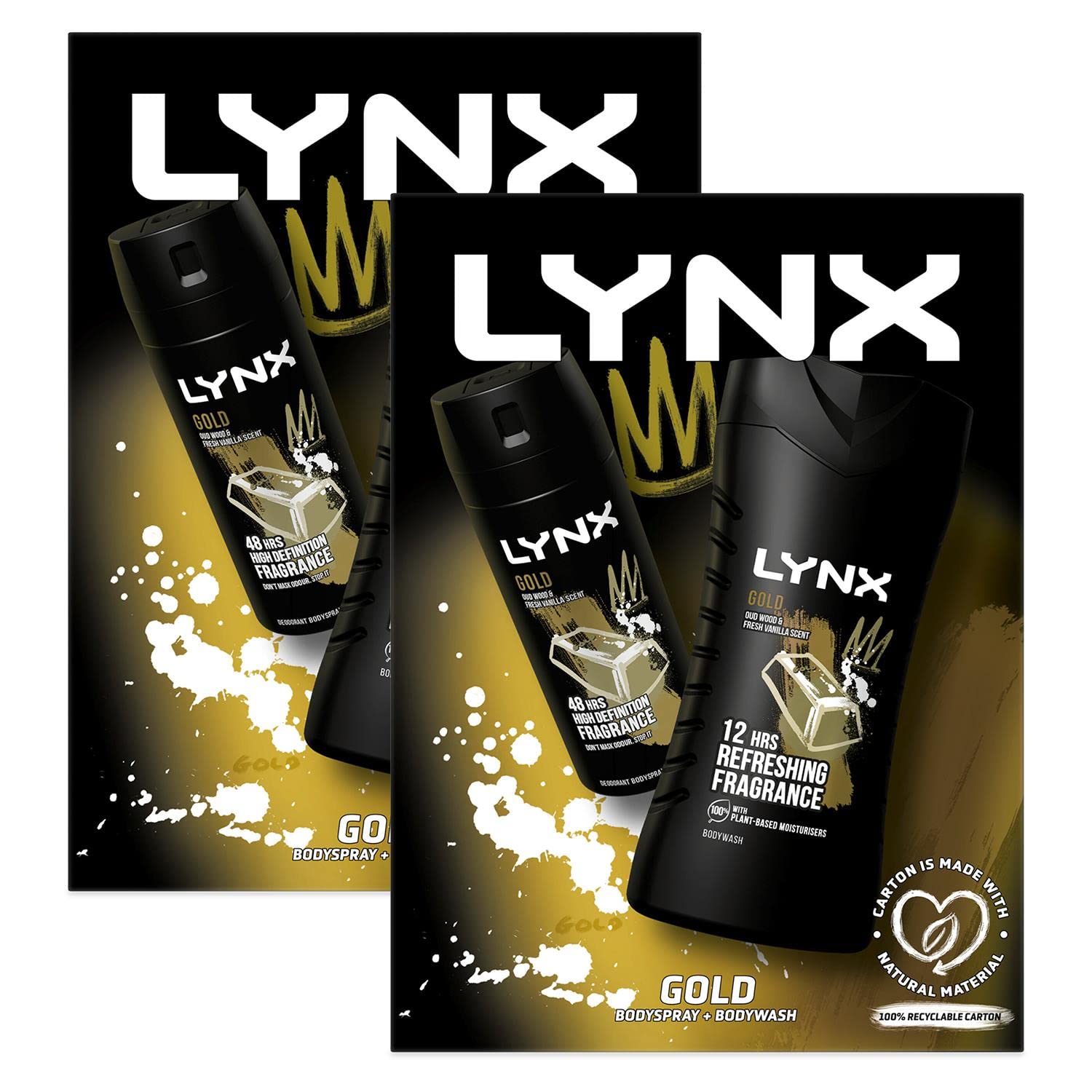 Lynx Gold Duo Gift Set For Him - Lynx Gold Body Spray 150ml & Lynx Gold Body Wash 225ml, Stocking Filler Christmas Gift for Him, Pack of 2