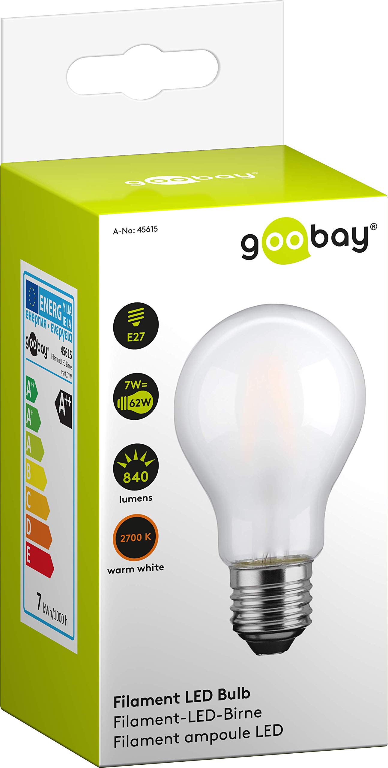 Goobay 45615 Filament LED Bulb 7 W - Base E27 62 W Equivalent Warm White not dimmable