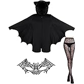 Zhanmai 3 Pieces Halloween Bat Costume Women Set Cosplay Black Bat Mask, Spider Printed Stocking for Adult Vampire Party