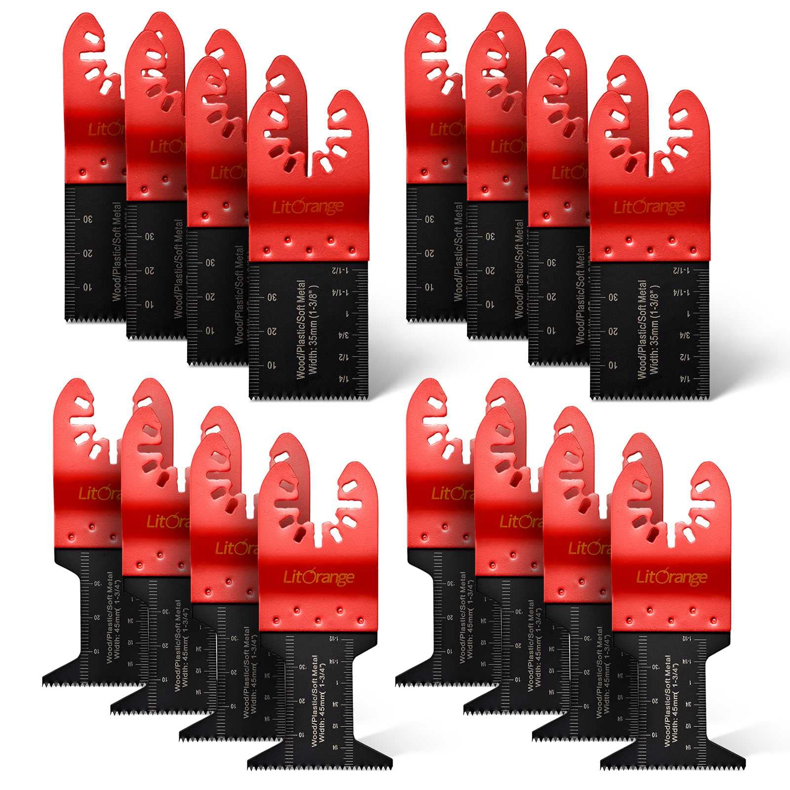 Litorange 16 Pcs 35mm 1-3/8" & 45mm 1-3/4" Soft Metal Wood Cutter Saw Blades Oscillating Multi Tool, Professional Universal Oscillating Saw Blades for Wood, Plaster, Plastic, Plastic Pipes Etc