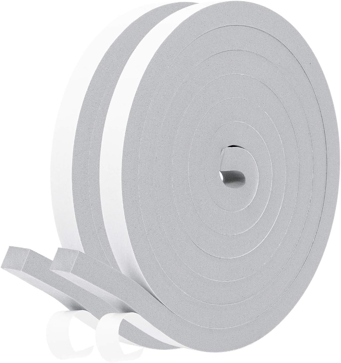 fowong Adhesive Weather Stripping 12mm(W) x 12mm(T) x 2M(L) Home Window Insulation Self Adhesive Foam Tape Seal Soundproof Shockproof Gap Sealing, 2 Pcs Total 4M Long