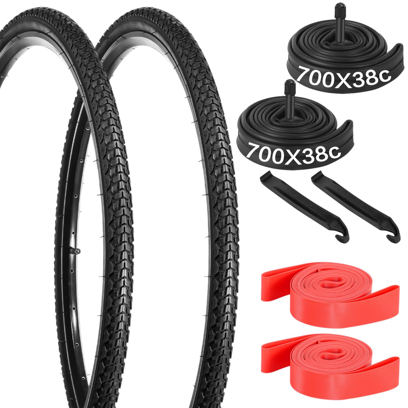Photo 1 of yeesport 700x38c Bike Tire, 2 Pack Foldable 700 x 38c Gravel Bike Tires & 40-622 700x38c Bike Tubes 48mm A/V Valve, Road Bike Tire 700c Bicycle Tires with Rim Strips for Urban Rural Asphalt Concrete