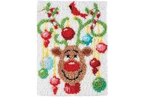 MIAOLLUN Latch Hook Kit, Reindeer Christmas Pattern DIY Rug Crochet Yarn Kits, Embroidery Decoration 20.4" X 15" (52X38cm)