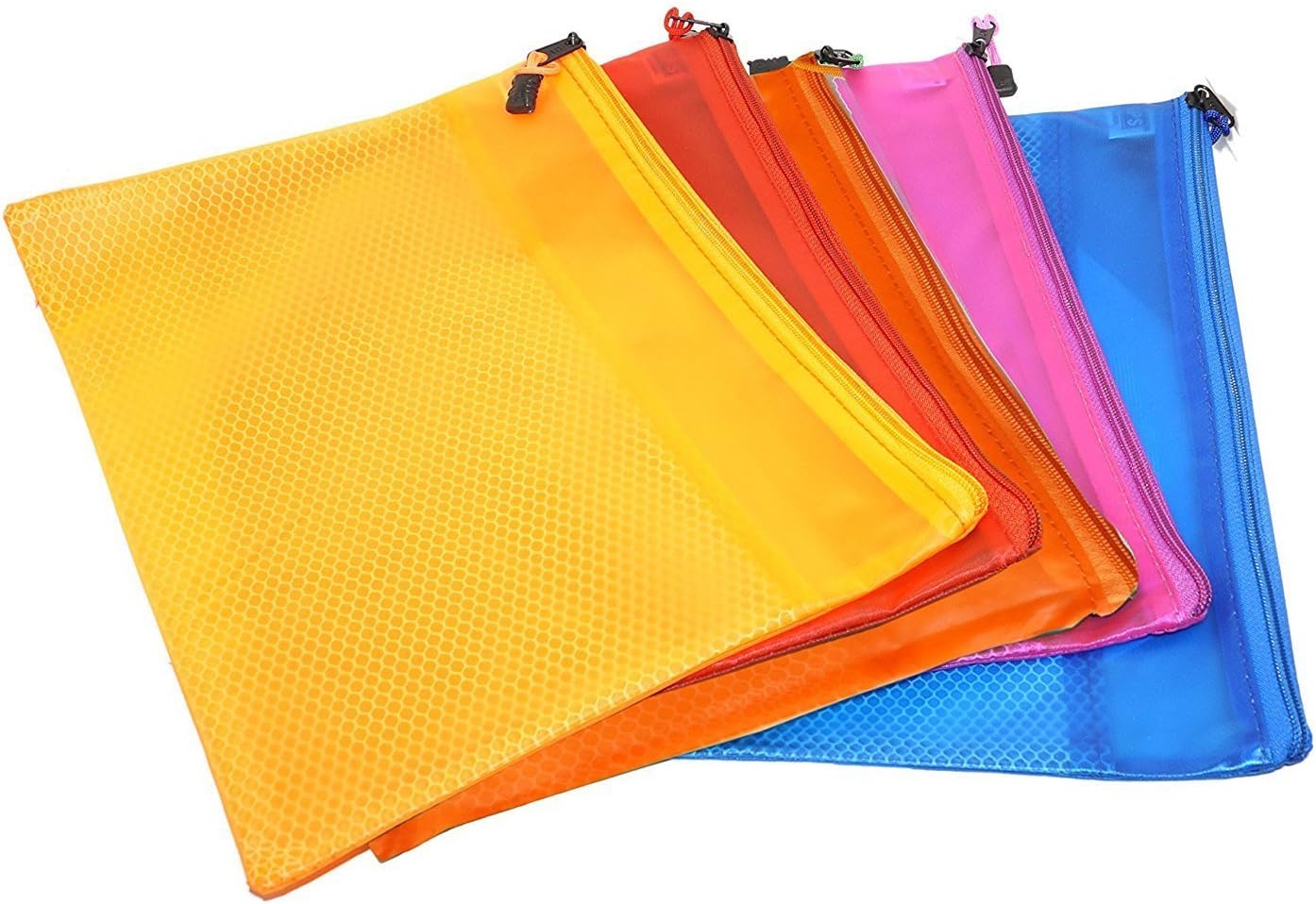 SNDIA 5-PACK Multicolor Mesh Zippered Pen Pencil Case &Travel Pouch (39 X 25 cm)