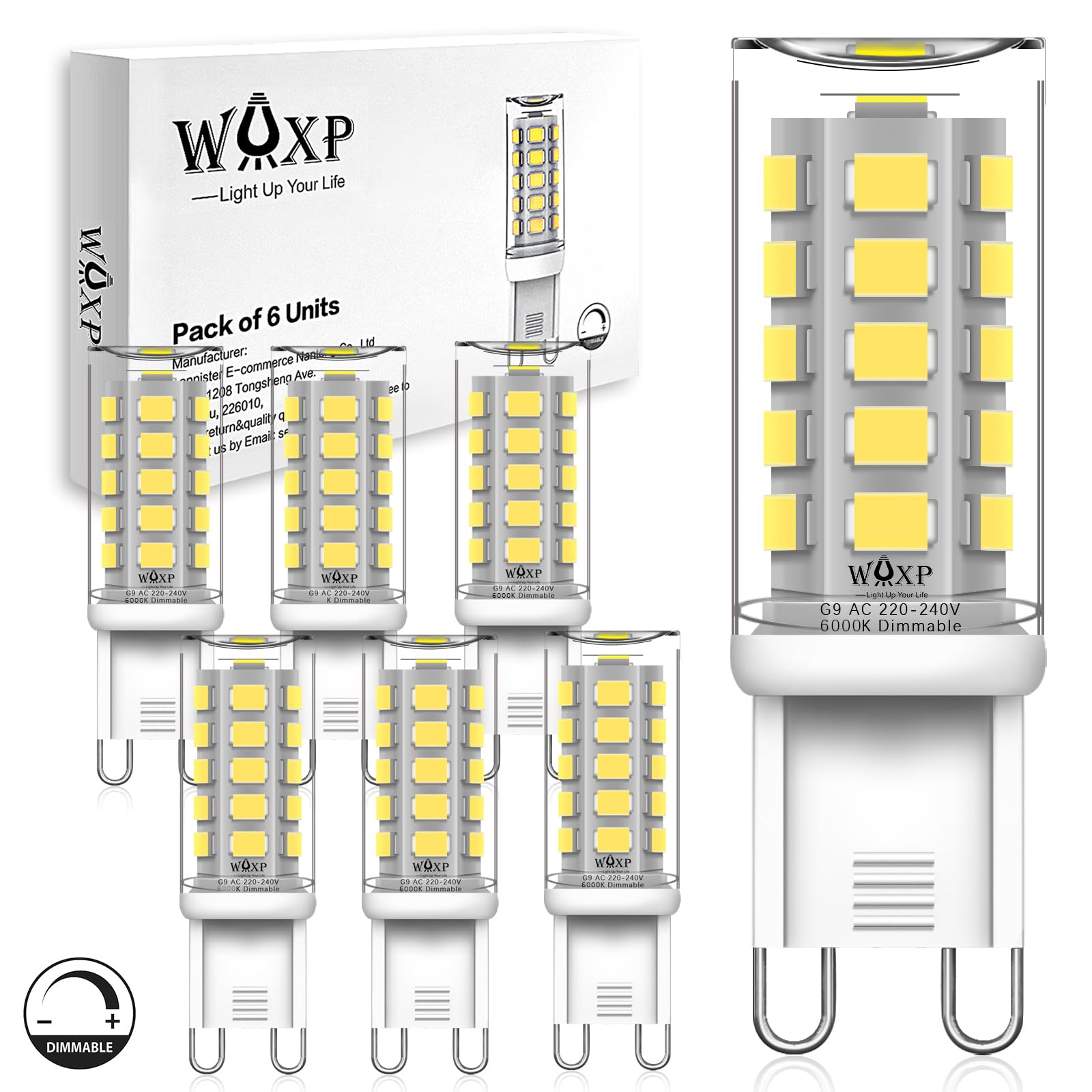 G9 LED Bulbs Cool White Dimmable 3W, 6000K, Equivalent 30W G9 Halogen Light Bulbs, Non-Flickering, Pack of 6