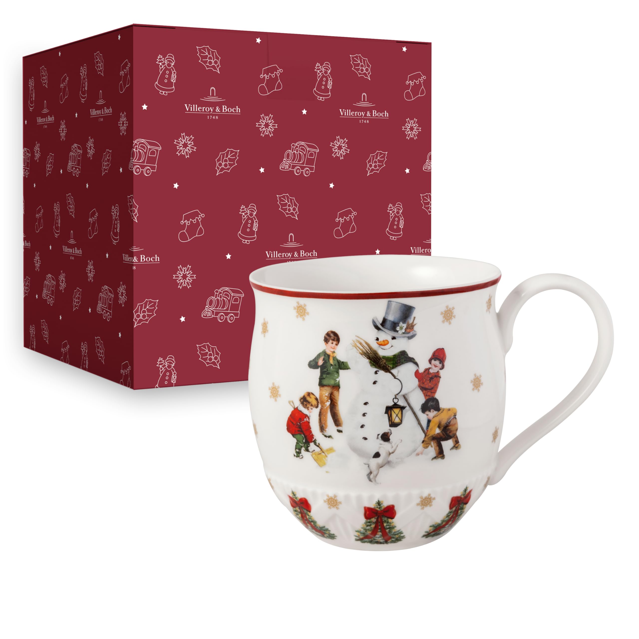 Villeroy & Boch – Toy's Fantasy Relief Porcelain Coffee Cup with Snowman Pattern, Christmas Cup, Winter Cup, Hot Drink Mug, White/Red