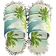 Kigai Microfiber Cleaning Slippers Seaside Palm Tree Washable Mop Shoes Slipper for Men/Women House Floor Dust Cleaner, Size M