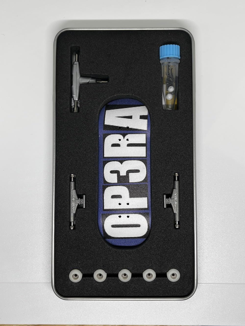 Op3ra Pro Fingerboard Complete 34 * 96mm Maples Wood Deck,UV Printing Graphic-Solid Single Axles Pro Trucks & 5 Urethane Bearing Wheels,-Replace Bushings-Blocks(Blue) Edition