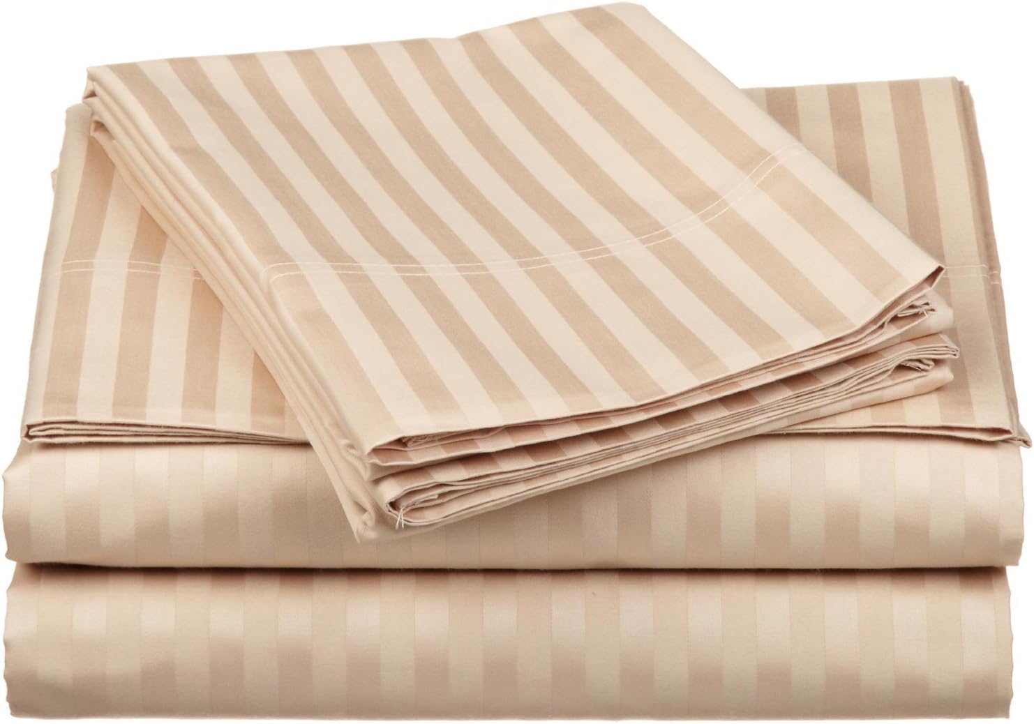Nile Bedding Collection Luxury Hotel Bed Sheets Egyptian Cotton 600 TC 5PCs 22 Inches Deep Pocket Beige Striped Adjustable Split-King Size.