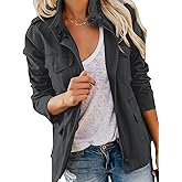 PerZeal Womens Jacket Zip Up Snap Buttons Lightweight Utility Anorak Field Safari Coat Outwear