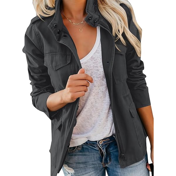 Amazon.com: Soulomelody Womens Military Anorak Jacket Zip Up Snap