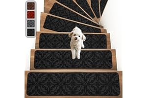 MATAHUM Non-Slip Carper Stair Treads for Wooden Steps Indoor Self Adhesive Stair Rugs 8"x30", Peel and Stick Stair Runners for Dogs, Kids, and Elder, 15PCS Black