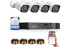 VORGUT Wired Security Camera System Outdoor, 4CH 5MP Lite AHD DVR with 500G Hard Drive, 4 x 3MP Wired CCTV Camera, Indoor/Outdoor Surveillance DVR Kit with Human Detection, Night Vision
