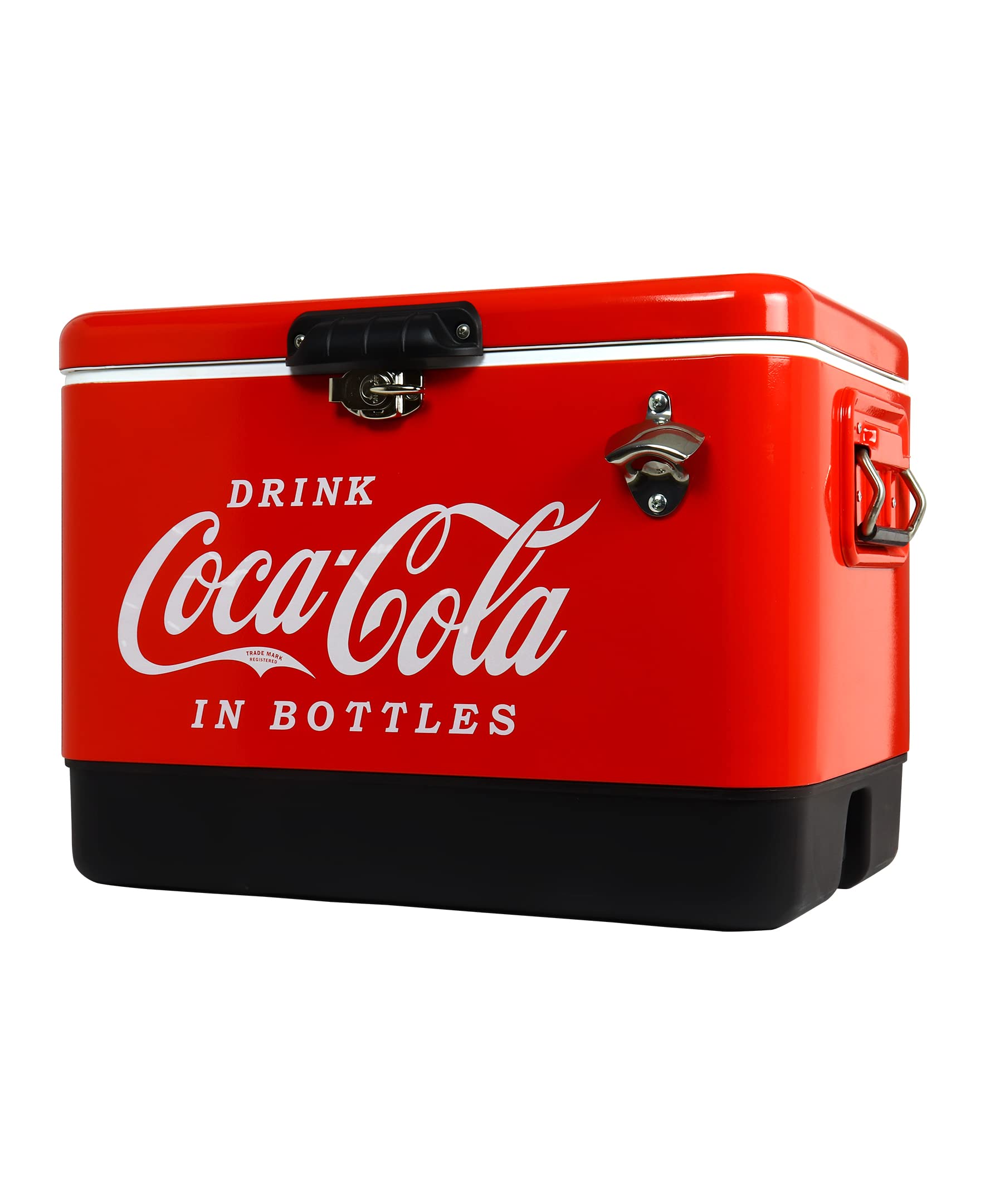 Coca Cola Ice Chest Cooler 51L Retro Coke Classic Cool Box with Bottle Opener Portable 85 Can Capacity Insulated Vintage Ice Box for Beverage BBQs Camping On The Go Beach RV Picnics Fishing Red