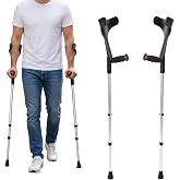 PEPE Mobility Forearm Crutches for Adults Open Cuff | 2 units, Adjustable Height, Aluminium, Lightweight Elbow Crutches, Black, Made in Europe