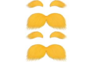 Shzbtdo 2 Pack Yellow Mustache and Eyebrows, Funny Haloween Costume Accessories for Adults, Adhesive Mustache for Halloween, Cosplay, Book Character Dress-Up