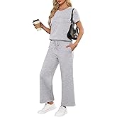 ANRABESS Women 2 Piece Lounge Sets Summer Travel Sweat Outfits Short Sleeve Wide Leg Casual Matching Tracksuits Clothes