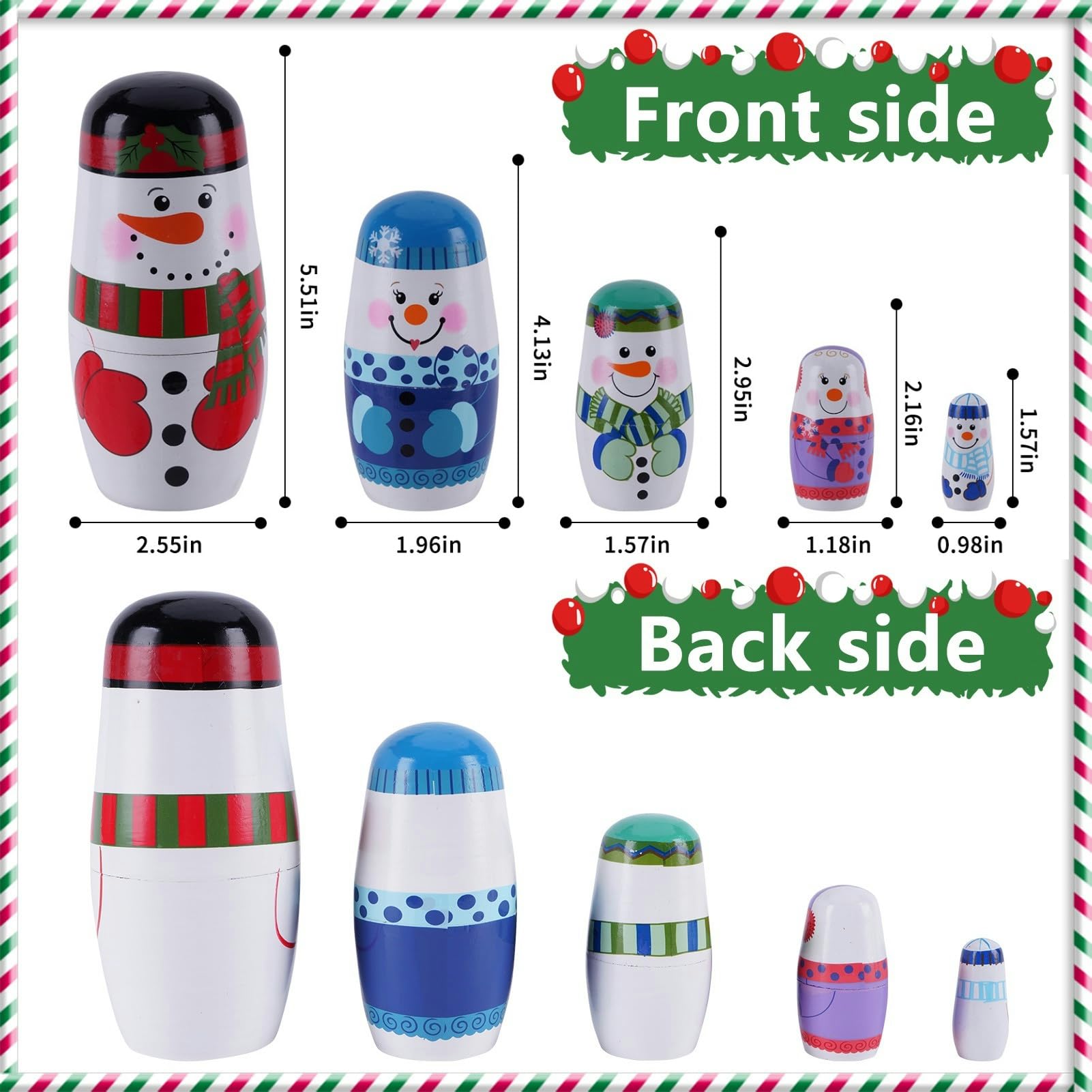 Tngan Chirstmas Russian Nesting Dolls, 2 Pack Wooden Handmade Nested Set Matryoshka Dolls, Russian Stacking Dolls Toys for Kids Toddlers Happy Chirstmas Home Decoration Gift(Santa Snowman)