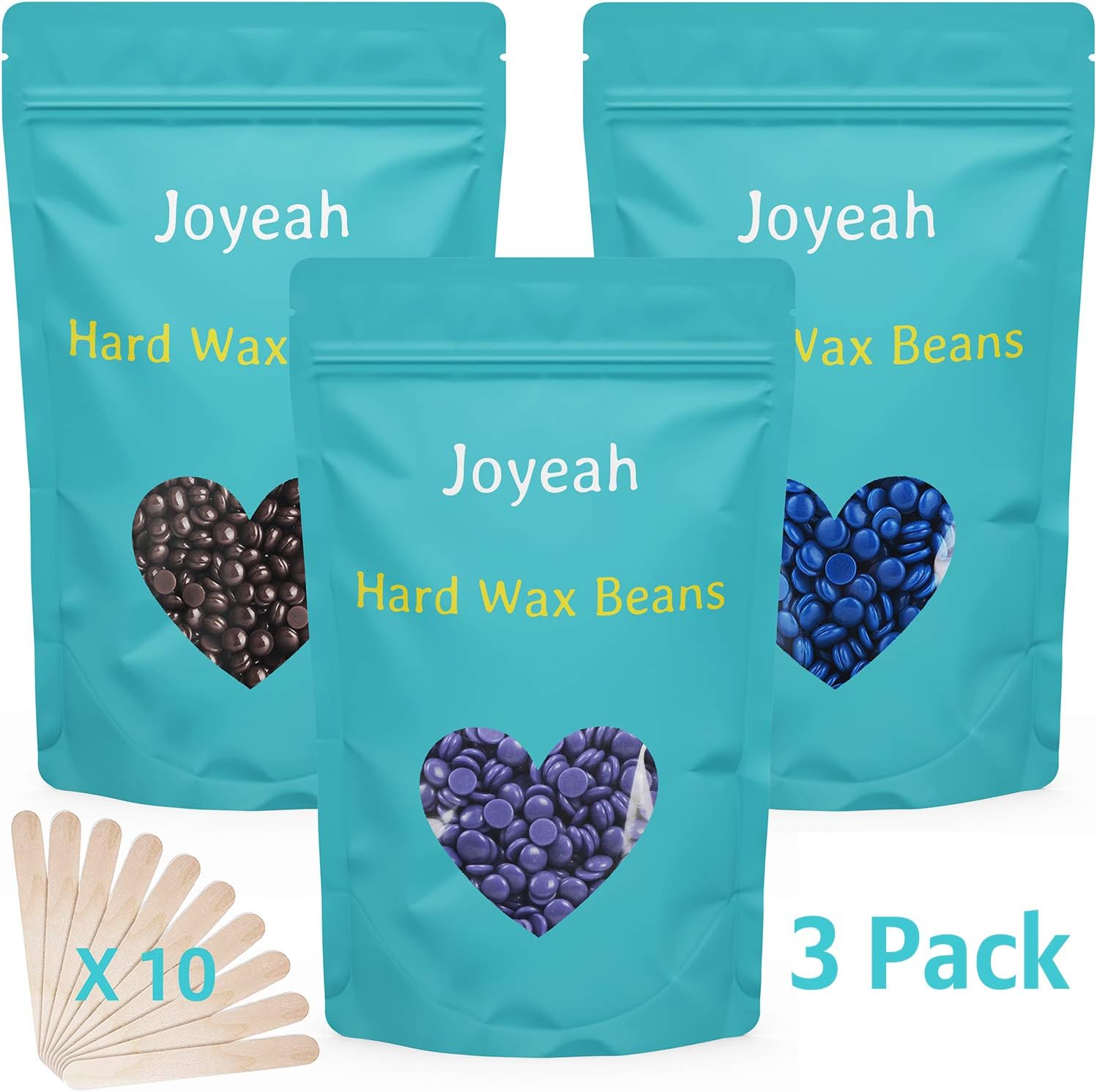 Hard Wax Beans, Joyeah 10.5 Oz Hair Removal Hard Wax Beads, Painless Waxing For Facial Arm Legs with 10 Wax Spatulas, 3 Colors