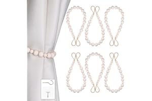 Groleca 6 Pieces Wood Bead Curtain Tiebacks Decorative Curtain Holdbacks Curtain Tie Backs with Hooks Outdoor Curtain Tiebacks Curtain Holders Curtain Ties for Drapes (Wood, 6)