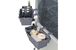 SALMOPH Poolside Storage Basket with Cup Holder Hooks,Stretchable Pool Toy Basket for Most Frame Pools Pool Accessories for Above Ground Swimming Pools Gray(2 Pack), YCGL-1