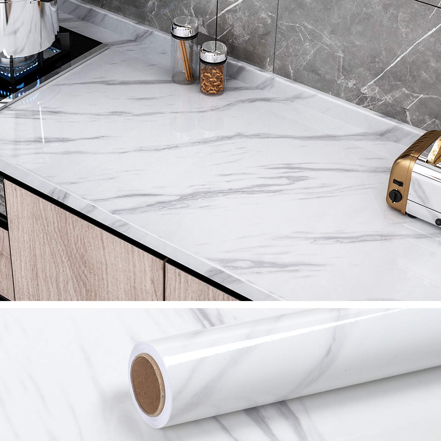 Photo 1 of VEELIKE White Marble Contact Paper for Countertops Contact Paper for Cabinets Countert Top Covers Peel and Stick Wallpaper Removable Waterproof Vinyl Self Adhesive Wall Paper for Bedroom 118"X15.7"