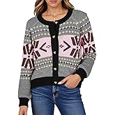 Saodimallsu Womens Button Up Cardigan Sweaters Crew Neck Vintage Fair Isle Long Sleeve Warm Knit Christmas Sweater Coats