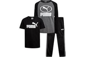 PUMA Boys Sweatpants Set - 3 Piece Fleece Pullover Long Sleeve Shirts Boys TShirt and Jogger Pants Kids Activewear Set (8-16)