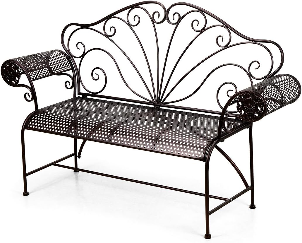 HAHAHA Metal Garden Bench Antique Backyard Porch Patio Double Seat Chair