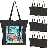 10 Pack Canvas Tote Bag with Zipper, OLSUNOR Reusable Grocery Bags with Long Handle, DIY Heat Transfer Sublimation Blanks Shopping Bags for Advertising, Birthday, New Year, Valentine's Day Bag (Black)